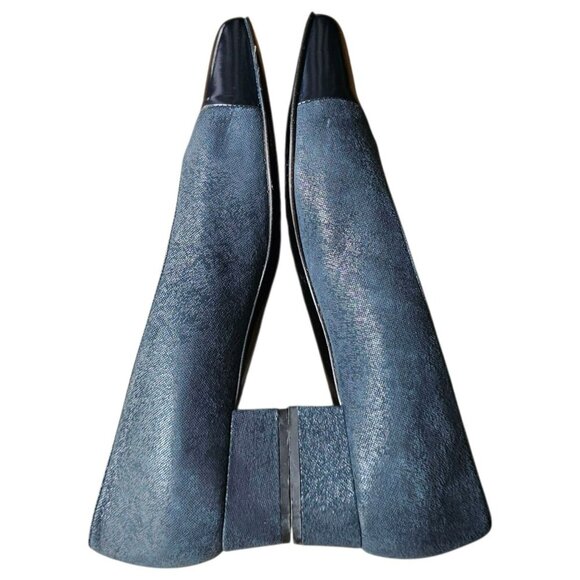 Vintage Bruno Magli Blue Leather Pumps Block Heel Cap Toe Narrow Womens 8.5 AA - Picture 10 of 14